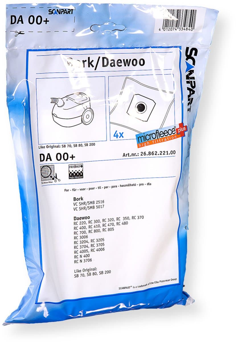 Scanpart stofzuigerzakken 4 stuks - Geschikt voor Bork Daewoo - SB70 SB80 SB200 - Inclusief 1 filter - Alternatief — afbeelding 1