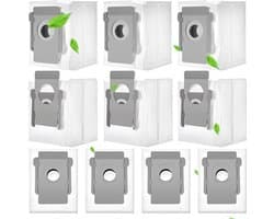 Tien stofzuigerzakken geschikt voor de iRobot Roomba i7, i7+, i7Plus, i8, i8+, i3, i3+, i4, i4+, i6, i6+, j7, j7+, s9, s9+ en s9Plus. Vervangende stofzak voor het reinigingsstation van de iRobot robotstofzuigers.