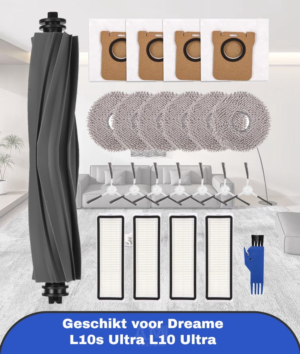 Reserveonderdelen accessoireset Geschikt voor Dreame L10s Ultra / L10 Ultra/robotstofzuiger, 1 hoofdborstel, 7 zijborstels, 4 filters, 6 dweilpads, 4 stofzakken, 1 x reinigingsborstel, — afbeelding 1