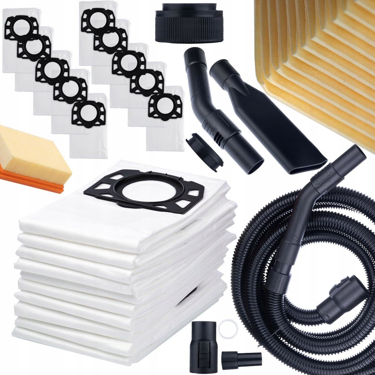 10 zakken + filter voor Kärcher stofzuiger WD6 WD4 WD5 MV4 + slang / buis voor Kärcher stofzuiger 4m Rosfix — afbeelding 1