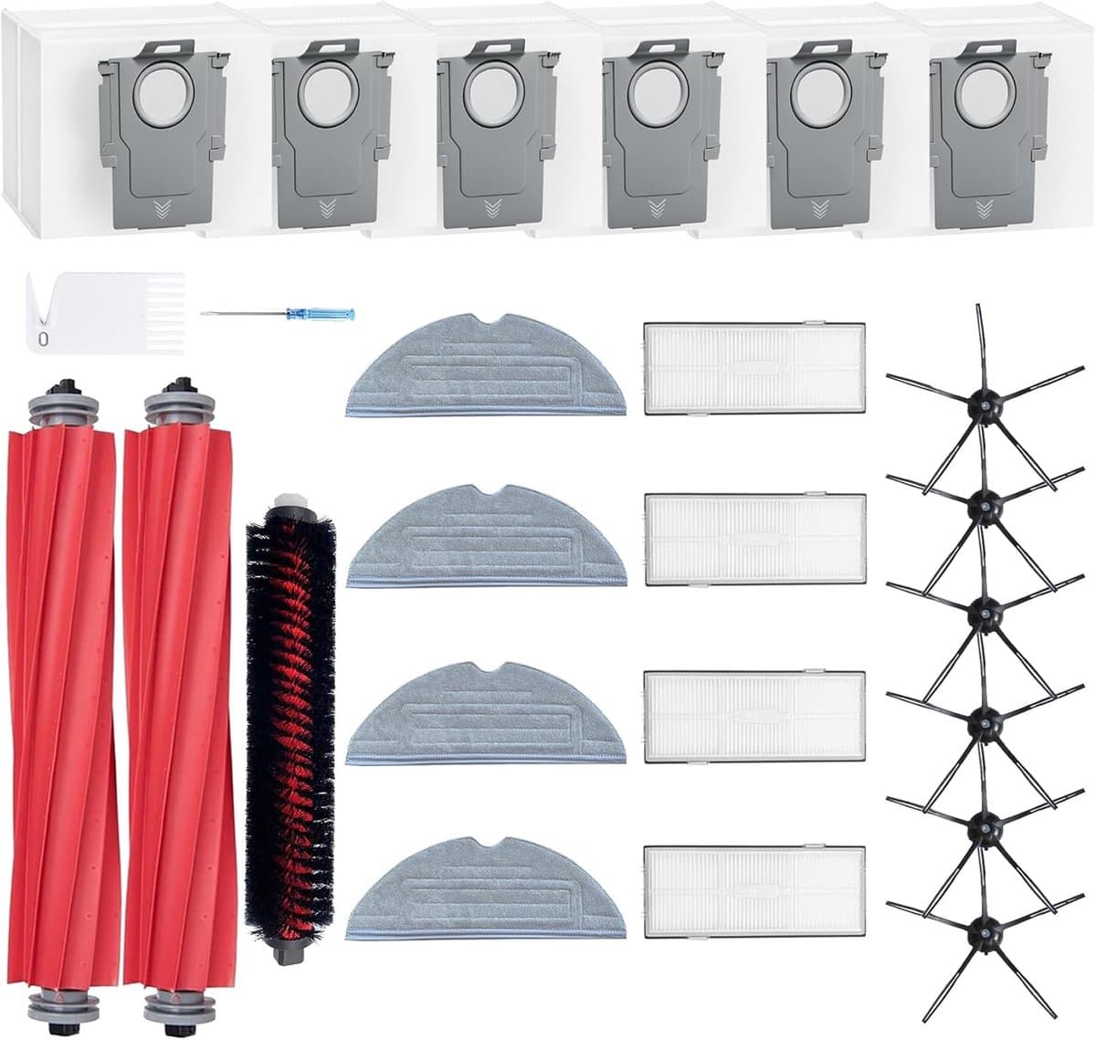 Reserveaccessoires - geschikt voor Roborock S7 MaxV Ultra, S7 Pro Ultra, 2 hoofdborstels, 4 filters, 6 zijborstels, 4 dweildoeken, 6 stofzakken, 1 borstelreinigingsgereedschap — afbeelding 1
