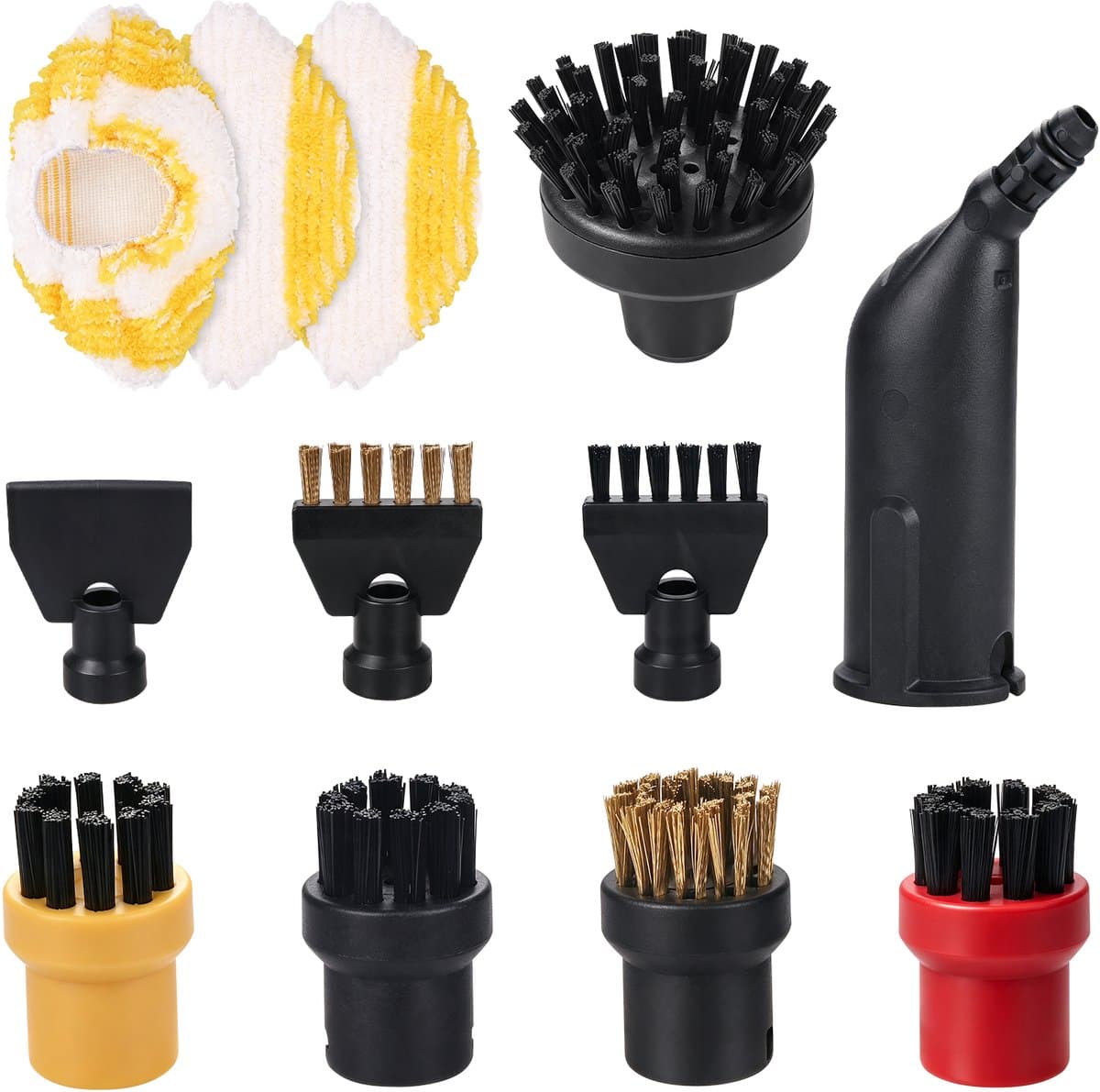 12-delige Accessoireset voor Kärcher EasyFix SC1/SC2/SC3/SC4/SC5 Stoomreiniger van MMOBIEL – Krachtmondstuk, Ronde & Platte Borstels - Nylon & Messing - Inclusief Microvezeldoeken — afbeelding 1