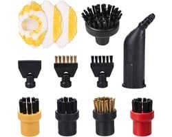 12-delige Accessoireset voor Kärcher EasyFix SC1/SC2/SC3/SC4/SC5 Stoomreiniger van MMOBIEL – Krachtmondstuk, Ronde & Platte Borstels - Nylon & Messing - Inclusief Microvezeldoeken