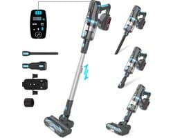 Draadloze Steelstofzuiger, Snoerloze Stofzuiger, Handstofzuiger 2-in-1, 300 W, 30 kPa, 4000 mAh, LED-verlichting, Blauw-Grijs, HEPA-filter, Steelstofzuiger met Accu, voor Vloeren, Tapijt, Meubels en Auto