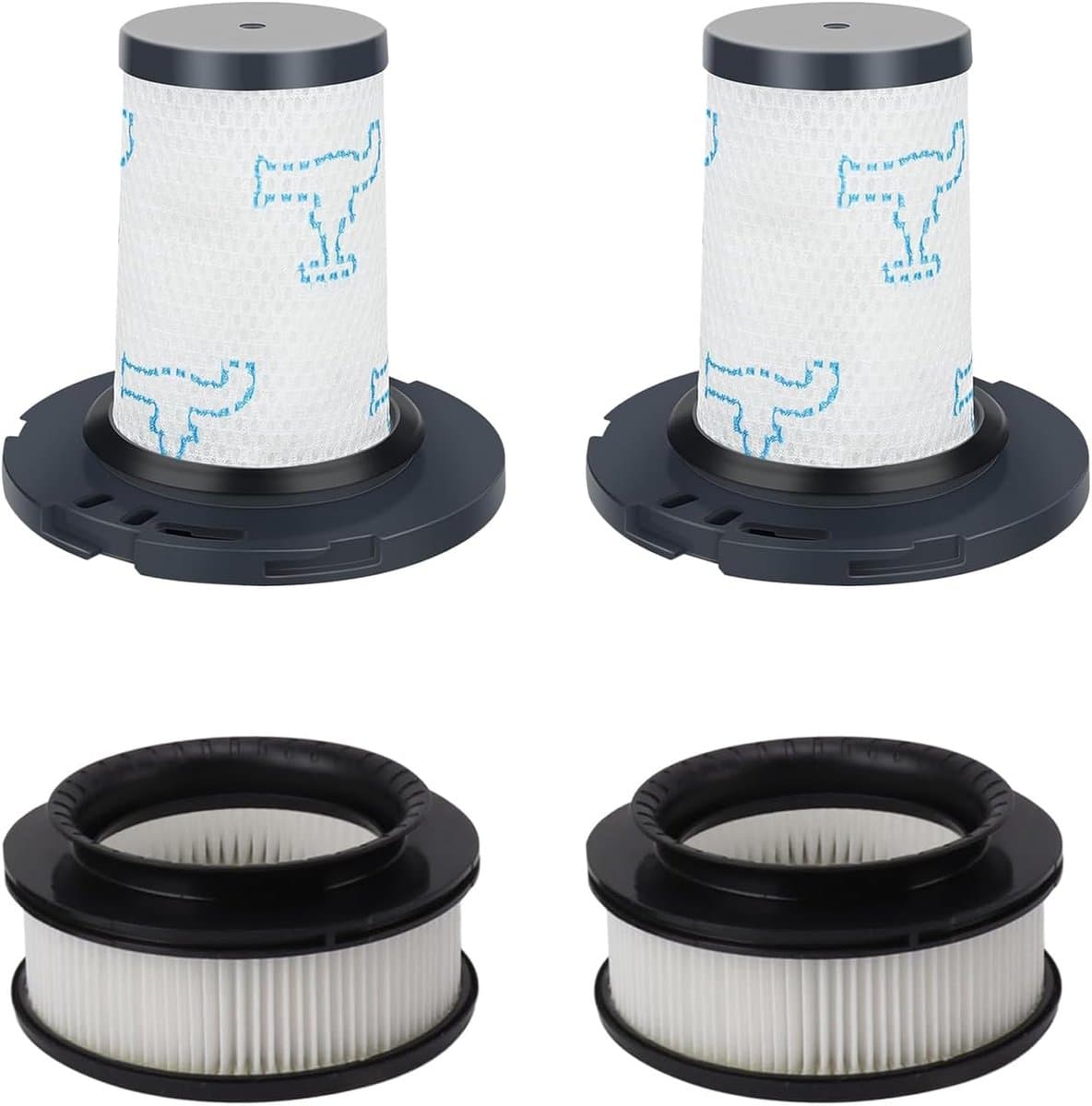 Filterset 4-pack geschikt voor Rowenta X-Force Flex 11.60 / 12.60 / 14.60 / 15.60 Animal, 2 pre-motorfilters + 2 post-motorfilters, vervanging voor ZR009007 en ZR009008 — afbeelding 1