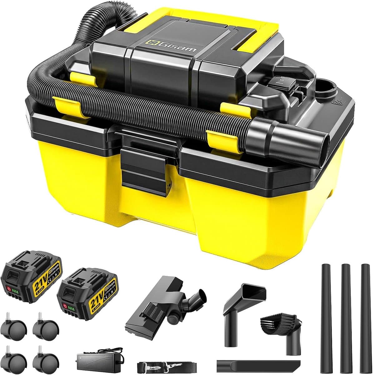SnelShoppen - 3-in-1 Nat- en Droogzuiger met Borstelloze Motor 3000W - Draadloze Werkplaatsstofzuiger met HEPA-filter, 2x 4,0 Ah Accu, Blaasfunctie en — afbeelding 1