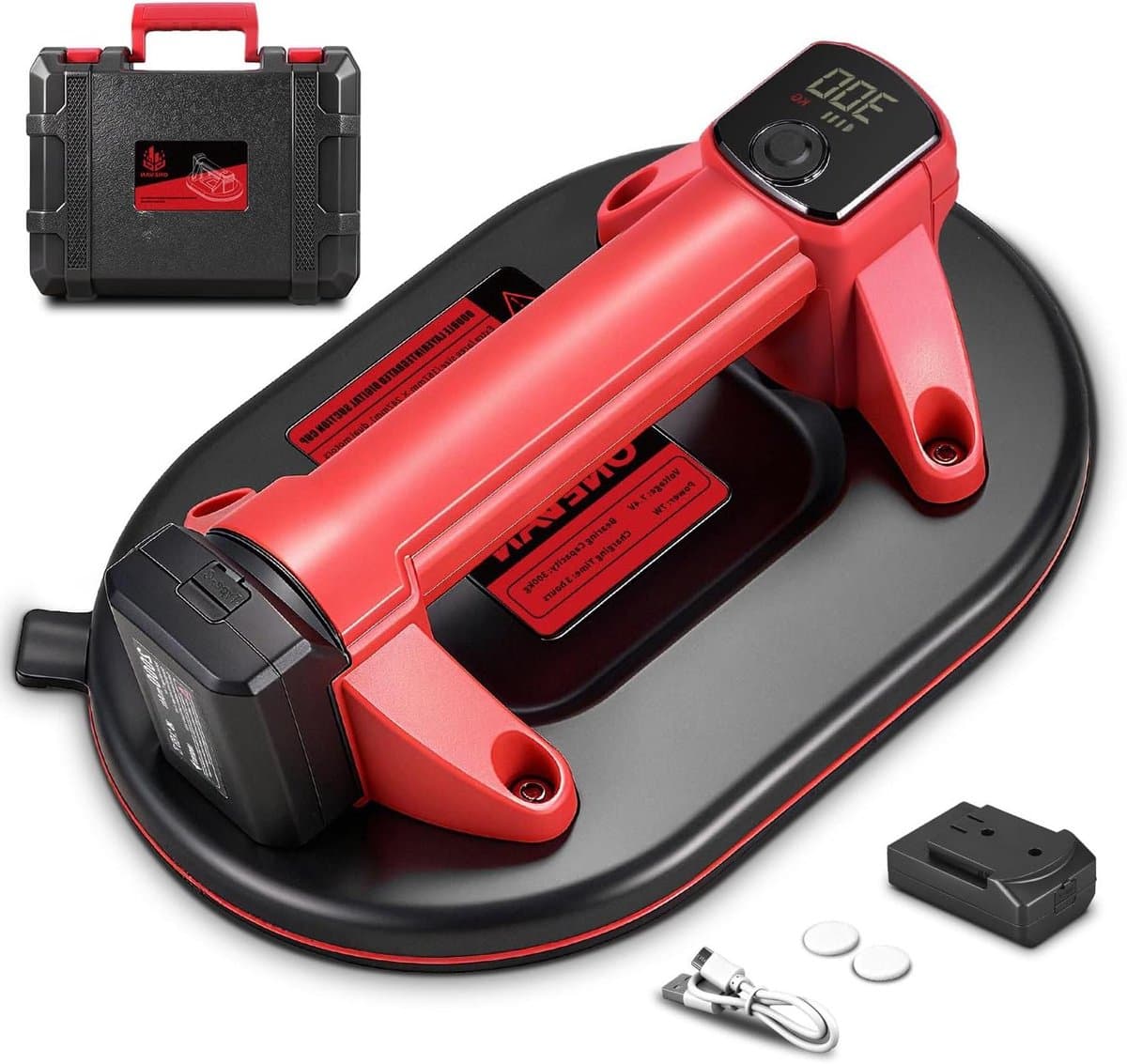 Elektrische Zuignap - Vacuümheffer Glaszuiger - Materiaal Transport - 300 kg Draagkracht - 167 x 247 mm - Rood — afbeelding 1