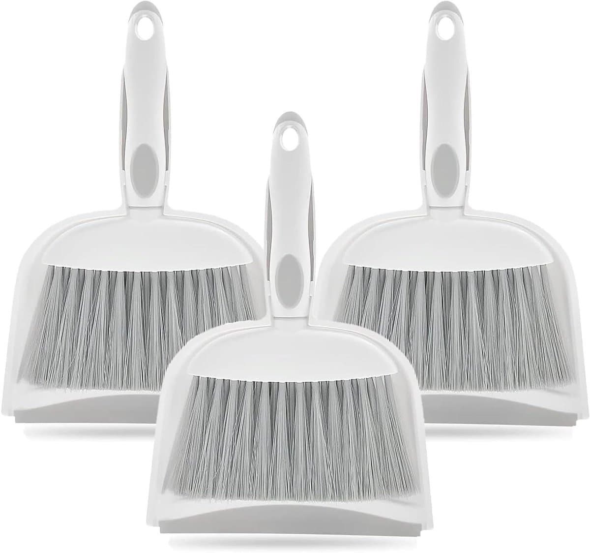 Bezem Stofpan Set - Mini Veegset - Bureau Schoonmaken - Ergonomische Handgreep - 3 Stuks - Grijs — afbeelding 1