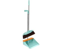 Bezem en Stoffer Set - Stoffer en Blik - Binnen Schoonmaken - Naadloze Vloeraansluiting - 84.5 cm - Blauw