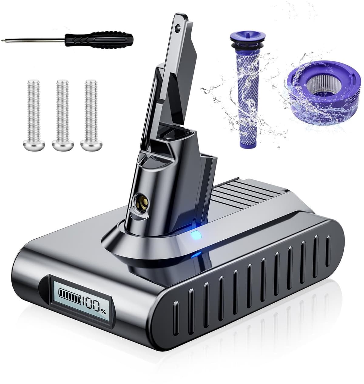 Stofzuigeraccu - Compatibel met Dyson V7 - Met LCD-display — afbeelding 1