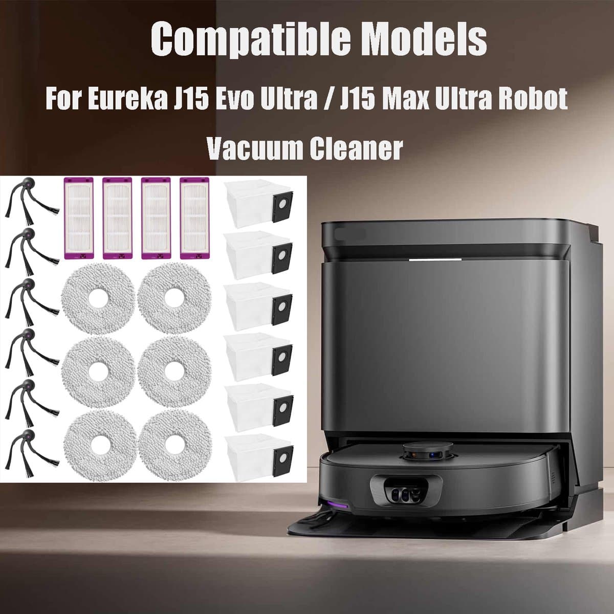 22 stuks vervangingsonderdelen geschikt voor de Eureka J15 Evo Ultra / J15 Max Ultra robotstofzuiger — afbeelding 1