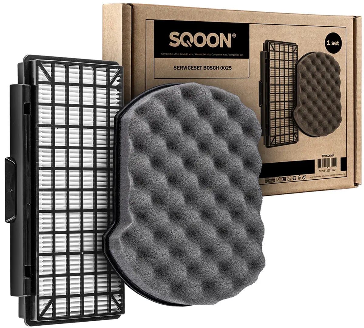 SQOON® Serviceset geschikt voor Bosch Serie 4 BGC41/BGS41 (ProAnimal, Silence, Pro/Power, Hygiene) & Siemens VSX41 (XTRM, A322) - Gelijk aan 00647753, 00577303, 12046783 - Vervangingsset met motor- en HEPA-filter voor optimale filtratie — afbeelding 1