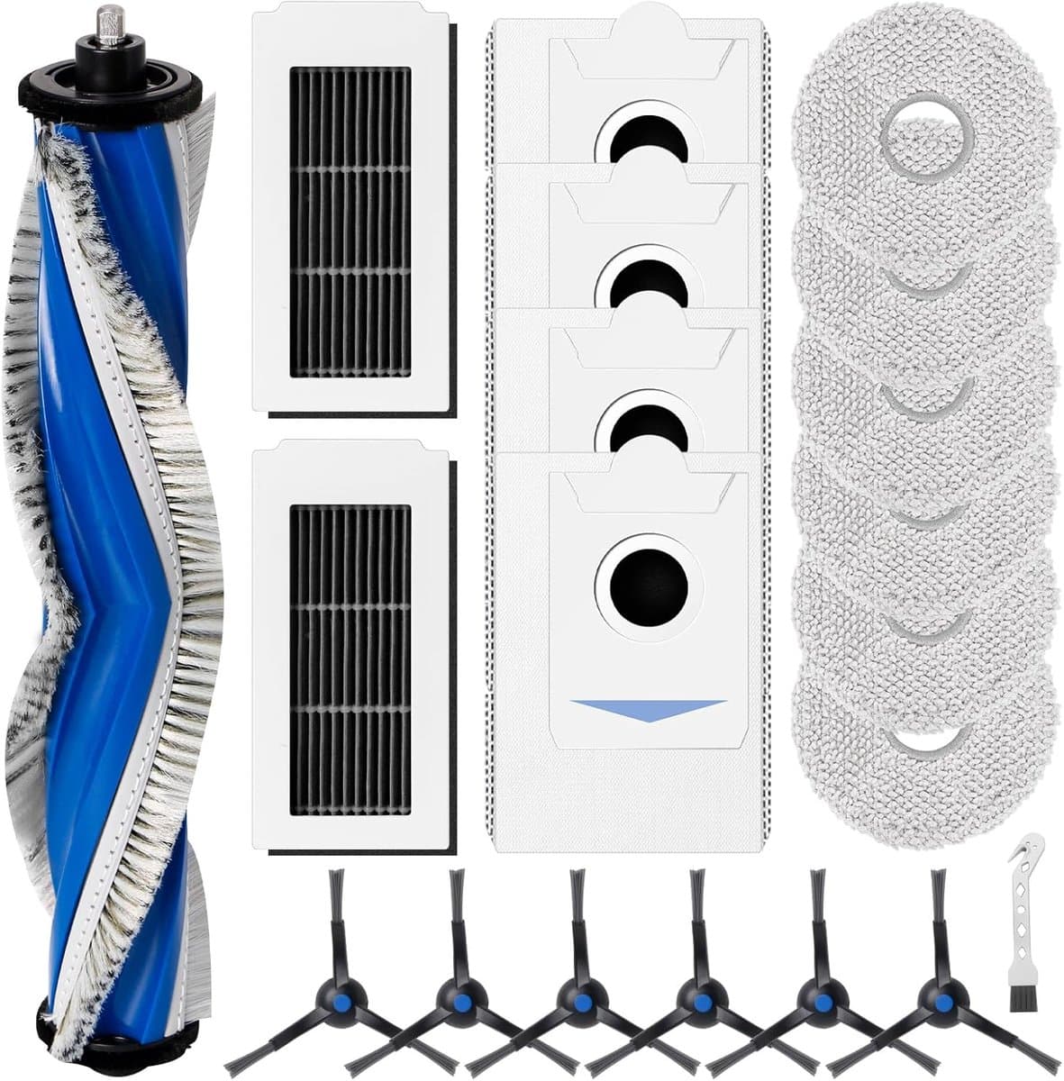 Accessoireset gescht voor Ecovacs Deebot X5 Omni/X5 Pro robotstofzuiger met 1 rolborstel, 2 HEPA-filters, 6 dweilen, 4 stofzakken, 6 zijborstels, 1 reinigingsborstel, reserveonderdelen voor veegmachines — afbeelding 1