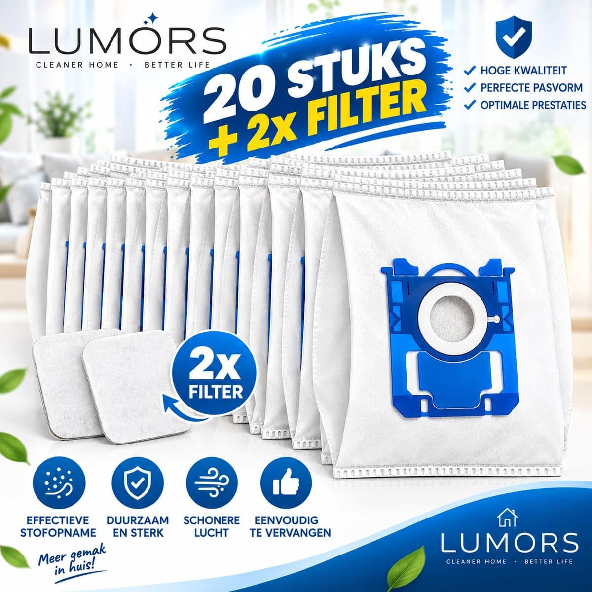 20x Lumors Stofzuigerzakken+2xfilter Microvezel - Geschikt voor Philips, Electrolux en AEG S-Bag (Classic/Long Performance) - Alternatief voor Originele S-Bag Zakken — afbeelding 1