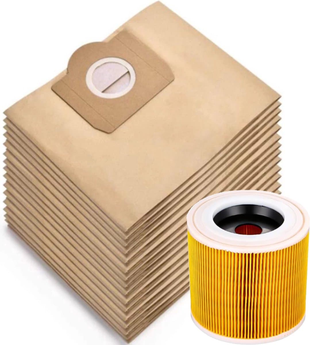 1x filter en 15x stofzuigerzakken geschikt voor Karcher voor WD3 / MV3 series - stofzakken - Vervangt 6.959-130.0 - A2204 A 2201 2204 2504 SE4001 — afbeelding 1