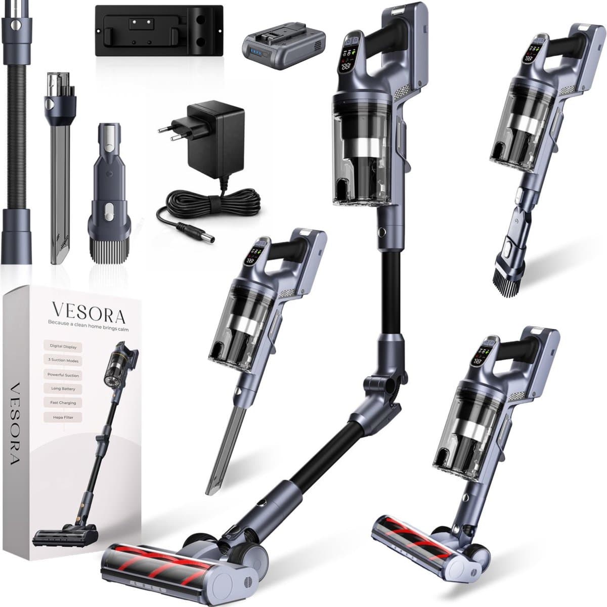 Vesora® 3-in-1 Buigbare Steelstofzuiger met Extra Accu - Draadloos zonder Zak - FLEX - Draadloze Stofzuiger - Kruimeldief Snoerloos - Vacuum Cleaner - Handstofzuiger - Stofzuiger Steel met Hepa Filter - Stofzuiger Huisdieren - Zakloze Stofzuiger — afbeelding 1
