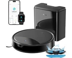 Lefant M350 Robotstofzuiger met dweilfunctie - Automatische lediging - Stofzuiger - 6000 Pa zuigkracht - Met oplaadstation - Bedienbaar via smartphone - ToF-navigatie - Met leegstation - Ideaal voor huisdieren - Zwart