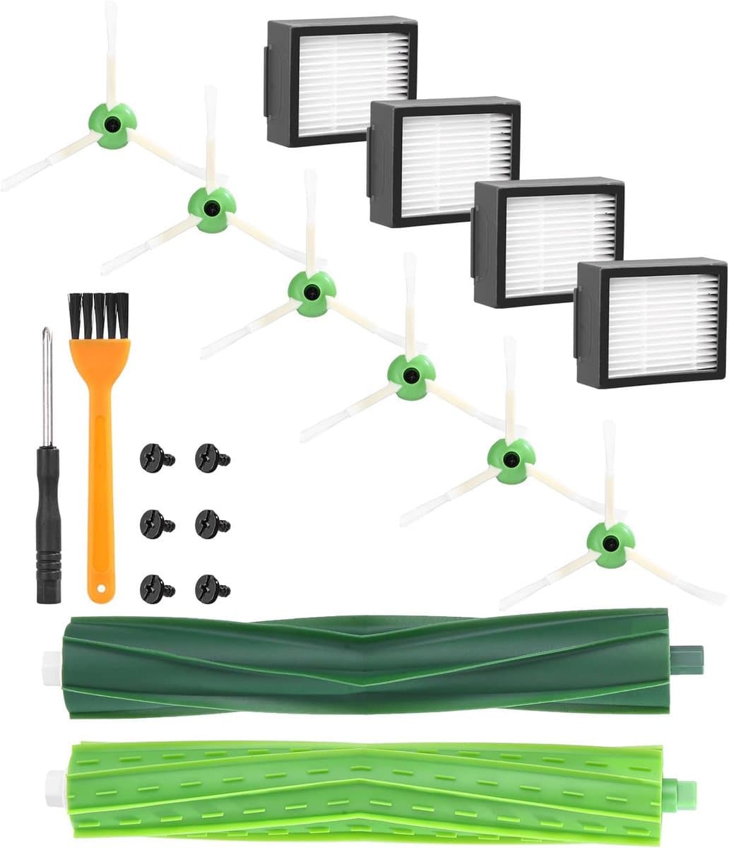 Borstels reserveonderdelen gescht voor iRobot Roomba E & I serie, accessoires compatibel met E5 E6 i7 i7+ i3 i3+ i4 i4+ i6 i6+ j7 j7+,reserveonderdelen 1 paar multivloerborstel, 4 filters, 6 zijborstels — afbeelding 1