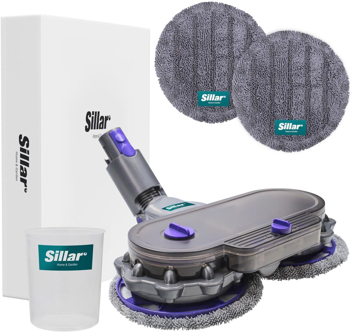 Sillar, set borstel voor stofzuiger, dweilopzetstuk, dweilkop, draaibaar 4-in-1 + 2x dweilopzetstukken, microvezel + 1x watermaat, vervangingsonderdeel, geschikt voor DYSON V7, V8, V10, V11, V15 — afbeelding 1