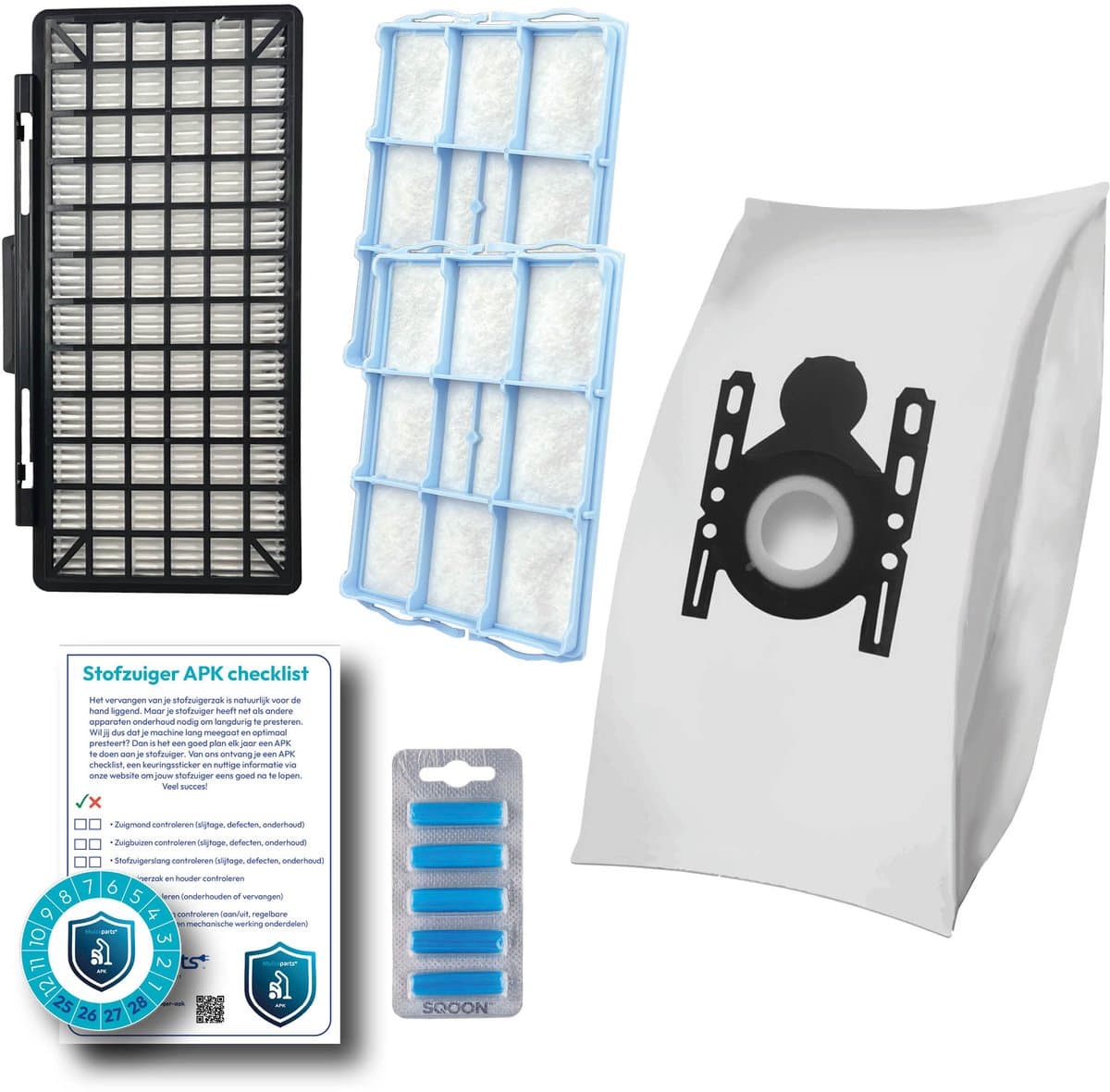 Multaparts® stofzuiger-APK set geschikt voor Siemens M5 & Z5 serie | Complete onderhoudsset met stofzuigerzakken type G-ALL (10 x), motorfilter (2 x), HEPA filter, geursticks (5 x), APK-checklist & APK-sticker | Maak je stofzuiger als nieuw — afbeelding 1