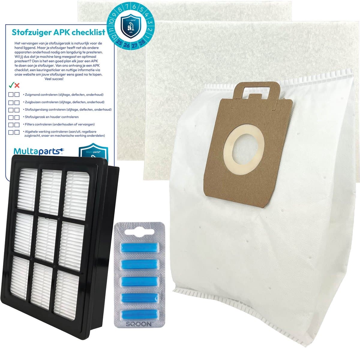 Multaparts® stofzuiger-APK set geschikt voor Nilfisk Power / Select serie | Complete onderhoudsset met stofzuigerzakken (10 x), motorfilter (2 x), HEPA filter, geursticks (5 x), APK-checklist & APK-sticker | Maak stofzuiger als nieuw — afbeelding 1