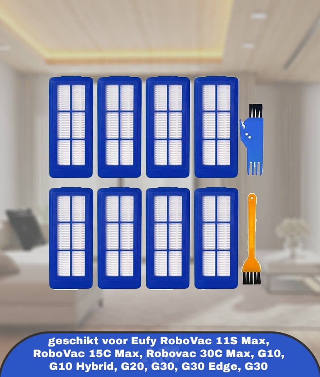 Vervangende filterset geschikt voor Eufy RoboVac 11S Max, RoboVac 15C Max, Robovac 30C Max, G10, G10 Hybrid, G20, G30, G30 Edge, G30 Hybrid Robot Stofzuiger Onderdelen Accessoires met Reinigingsborstel — afbeelding 1