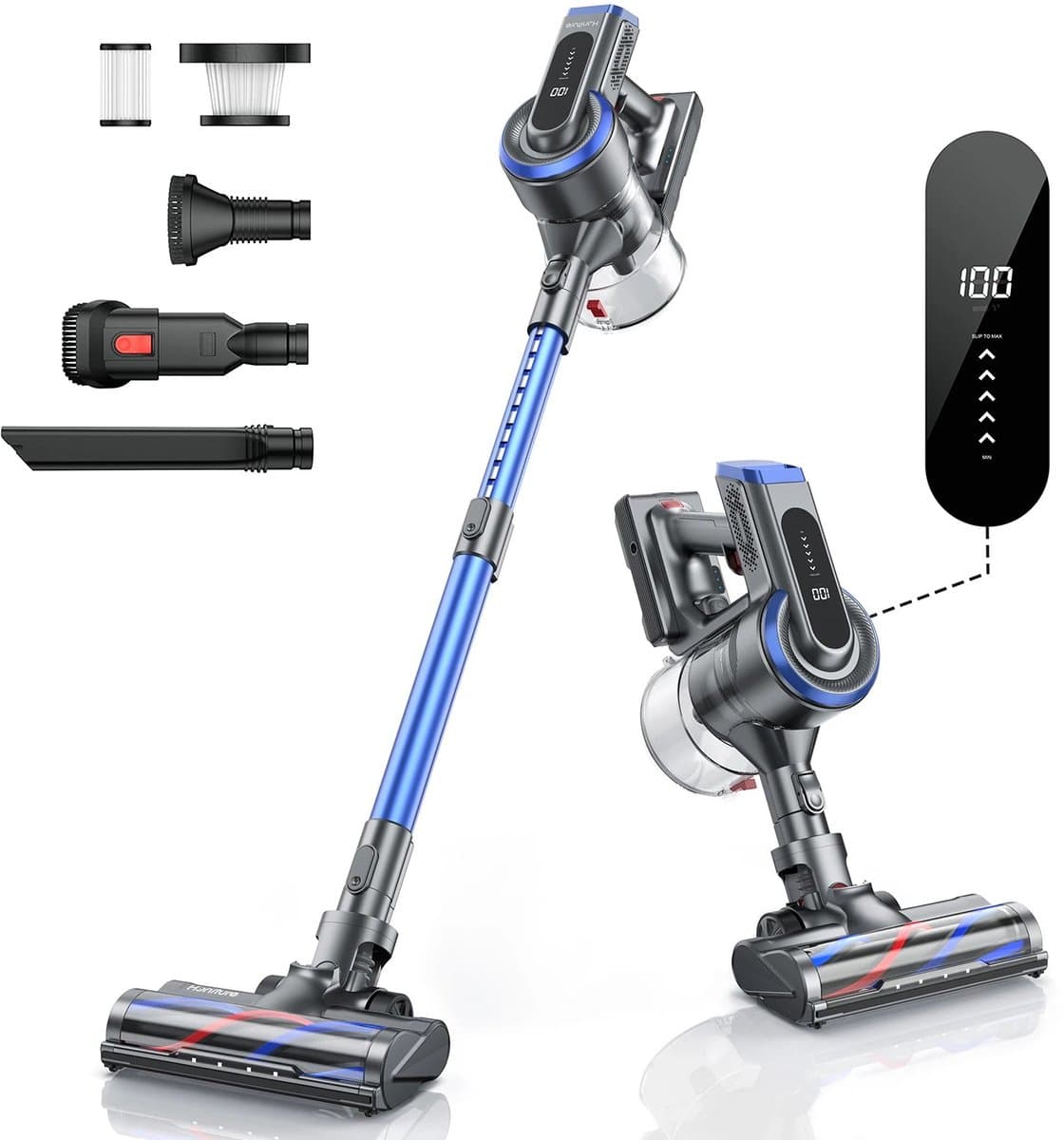 Stofzuiger - Draadloze Stofzuiger - Aanpasbare Zuigkracht - Zonder Zak - LED Scherm - Handheld Verwijderbare - 450W - Smart LCD Touchscreen - Blauw — afbeelding 1