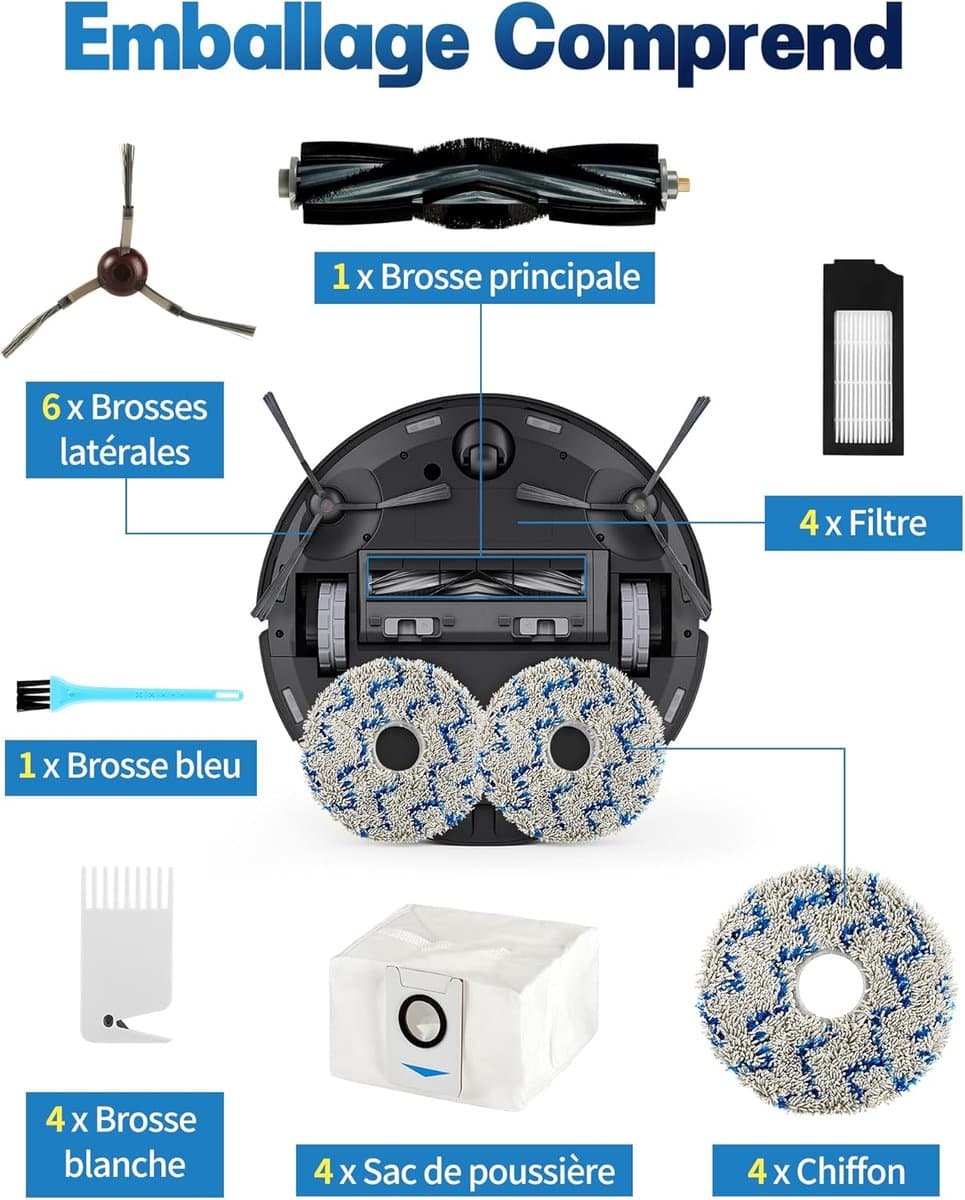 21 stuks reserveaccessoires geschikt voor Ecovacs Deebot X1 Omni / X1 e Omni / X1 Turbo / T10 Turbo/Omni robotstofzuiger, 1 hoofdborstel, 6 zijborstels, 4 dweilers, 4 filters, 4 zakken — afbeelding 1