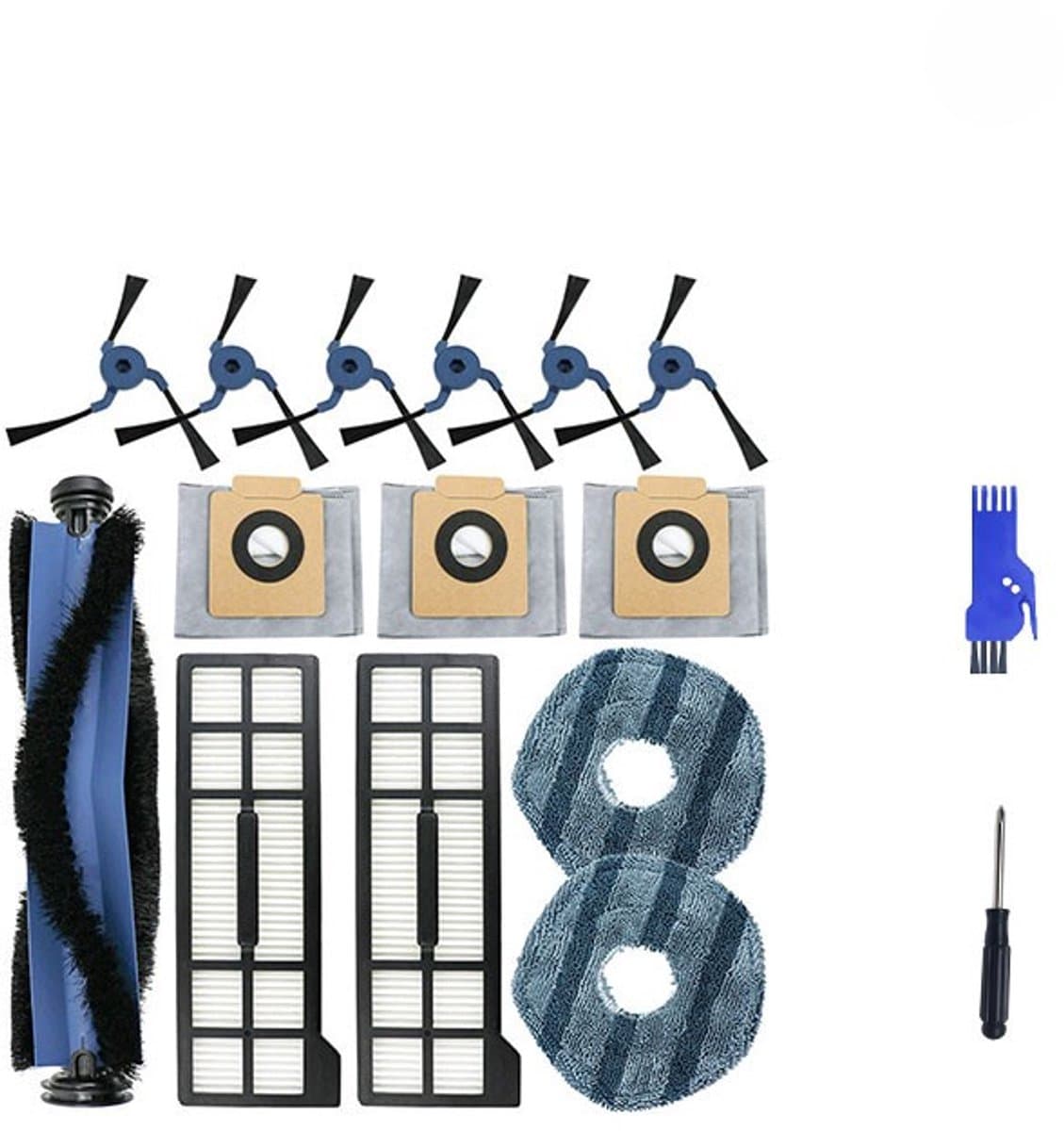 16 stuks - decoratieve accessoires - accessoireset - geschikt voor Eufy X10Pro/omni - 3 stofzakken, 2 schoonmaakdoeken, 6 zijborstels, 2 HEPA-filters, 1 hoofdborstel Borstel, schroevendraaier — afbeelding 1