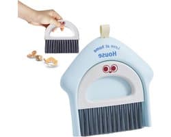 Veegset met Bezem - Mini Stoffer - Huishoudelijk Schoonmaken - Zachte Beschermende Borstels - Compact Formaat - Blauw