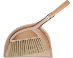 Bezem en Stoffer - Mini schoonmaakset - Kruimels opruimen - Comfortabel houten handvat - 30 cm - Beige