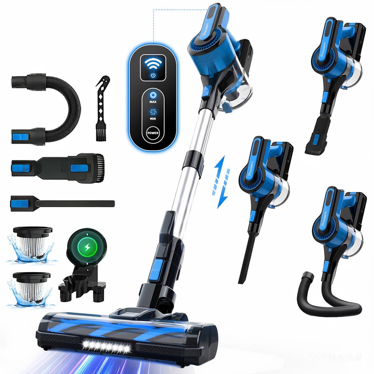 Grenintol V870 Steelstofzuiger - Snoerloze Stofzuiger met Accu - Draadloos Steelstofzuiger - 60000Pa Krachtige Zuigkracht - 350W Borstelloze Motor - 1.6L Grote Stofbak - HEPA Filter - LED Verlichting - Voor Dierenharen & Harde Vloeren - Blauw — afbeelding 1