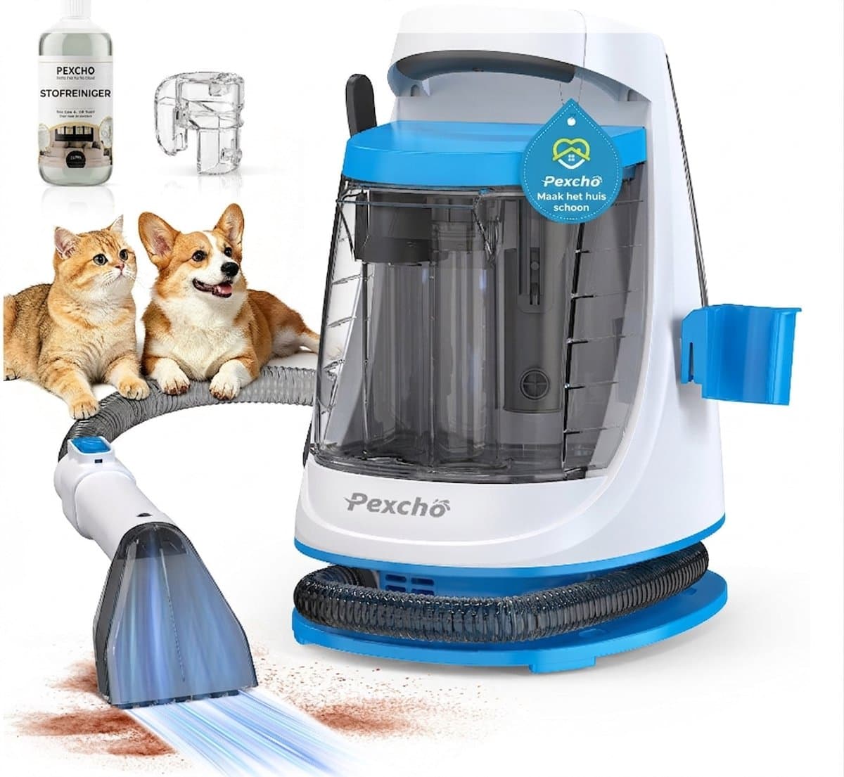 Vloerkleedreiniger Textielwasmachine 18 kPa – 550W – 1,2L+1,2L Watertanks – Nat & Droog – Voor Bank, Tapijt & Auto – PEXCHO — afbeelding 1