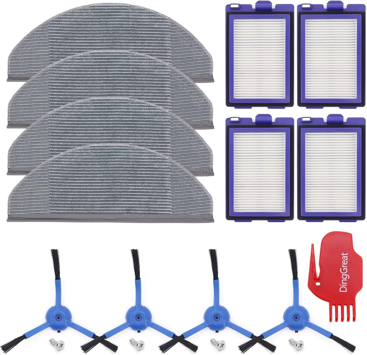 Vervangende accessoires voor Eufy RoboVac X8 Hybrid robotstofzuiger, 4 zijborstels, 4 HEPA-filters, 4 microvezel-dweildoek, 1 reinigingsborstel — afbeelding 1