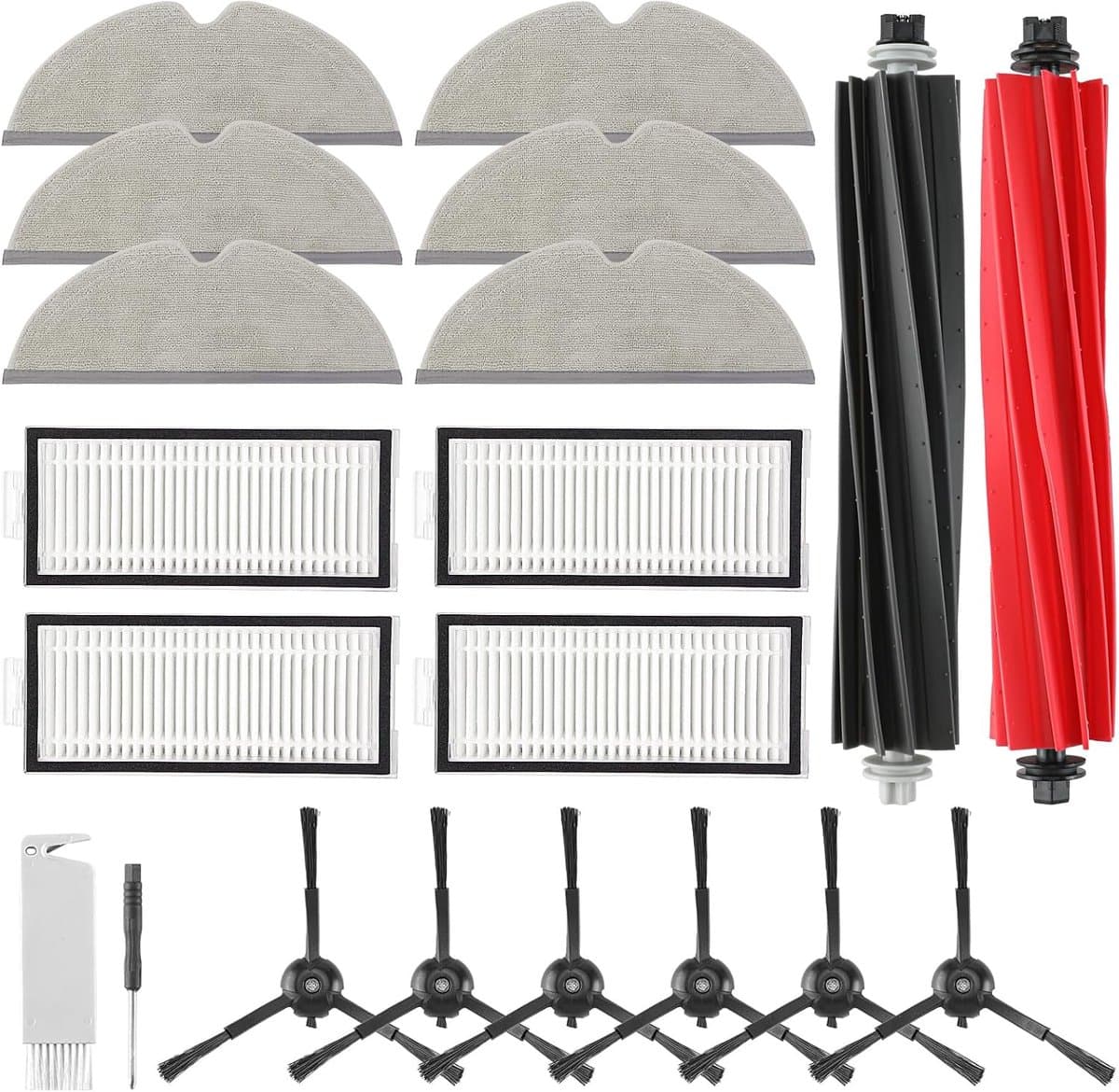 20 stuks Accessoires geschikt voor Roborock Q5 Pro/Q5 Pro+/Q8 Max+/Q8 Max Stofzuiger,2 Hoofdborstels,4 HEPA-Filters,6 Dweilen,6 Zijborstels,1 Borstel,1 Schroevendraaier Vervangende Onderdelenset — afbeelding 1