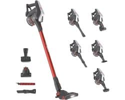 Accustofzuiger - Draadloze stofzuiger Steelstofzuiger - Huis Schoonmaken - Dubbele LED Verlichting - 40 minuten - Rood