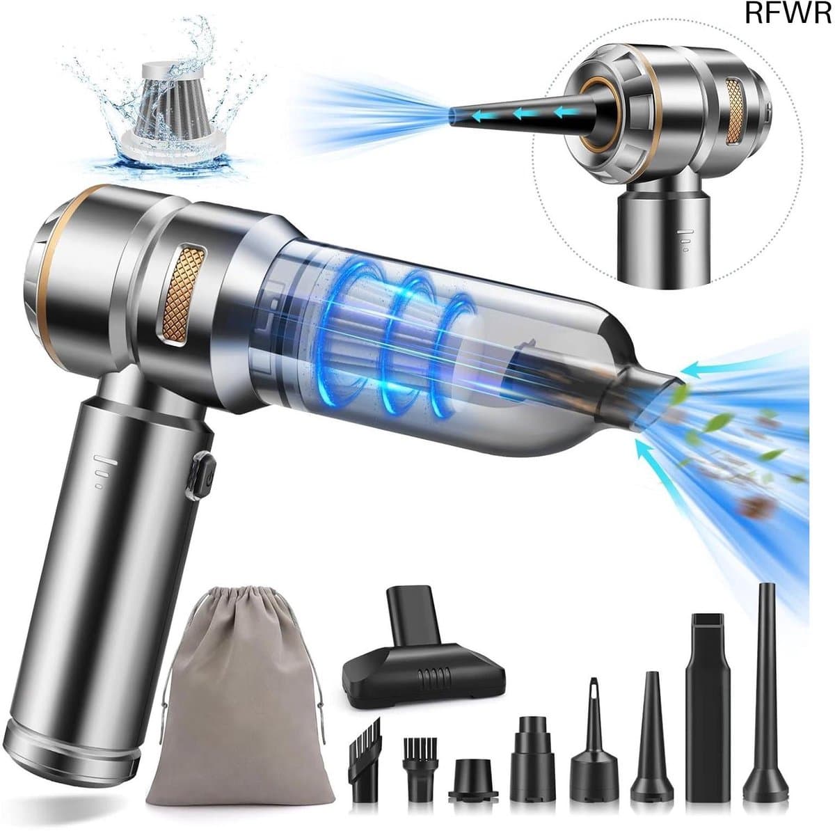 Mini Auto Stofzuiger - Draadloze Handstofzuiger - Auto Interieur Reinigen - 4-in-1 Functies - 22000 PA Zuigkracht - Zilver Goud — afbeelding 1