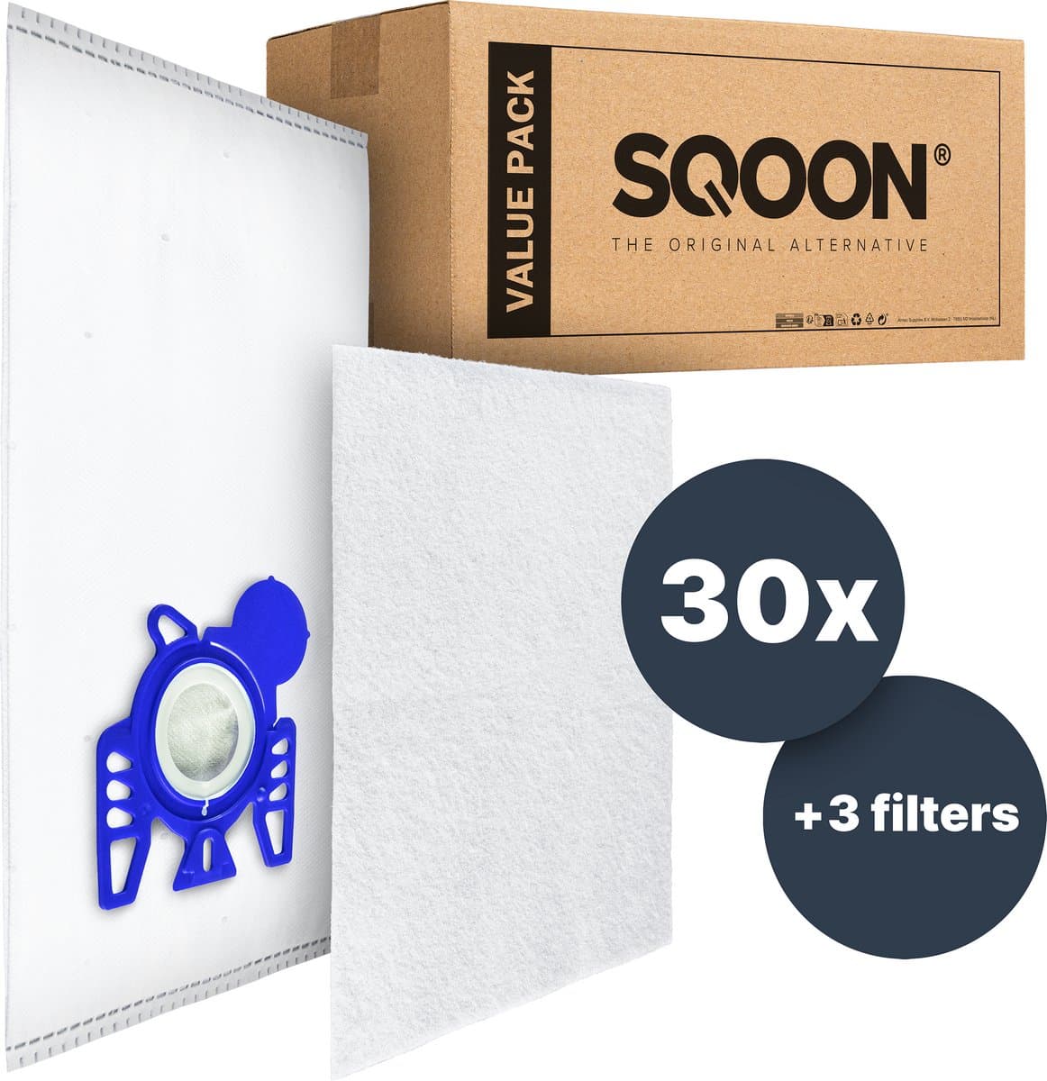 SQOON® Stofzuigerzakken Geschikt voor Miele GN, classic C1 complete C2/C3 + 3 filter - 30 Stuks — afbeelding 1