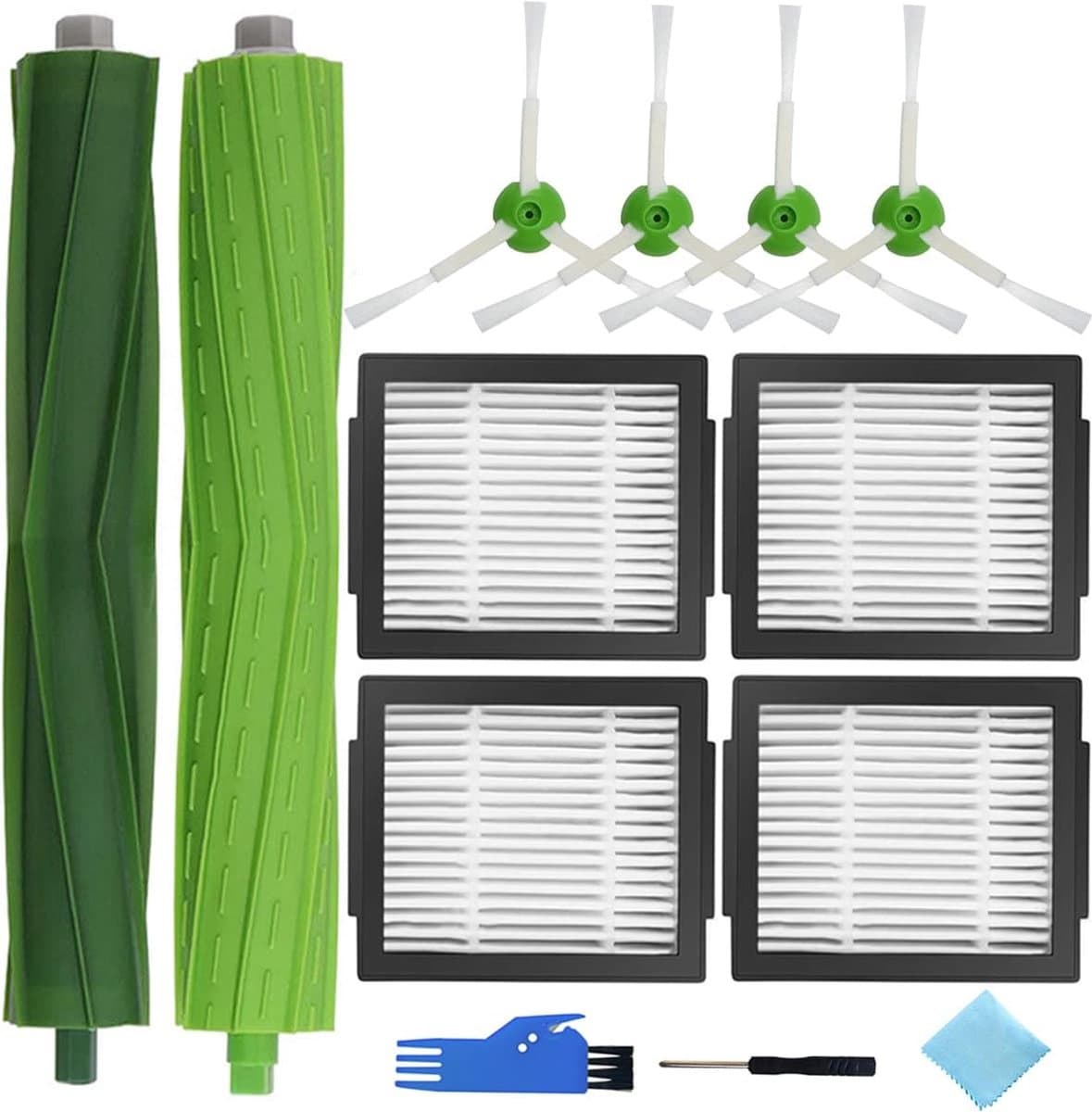 Vervangende Onderdelen kit geschikt voor iRobot Roomba i7 i7+i3+i3 i4+i4 i6 i6+i8 i8+/Plus E5 E6 E7 Stofzuiger accessoires, 1 set Rubber Borstel, 4 Zijborstels, 4 HEPA Filters (9 Stks) — afbeelding 1