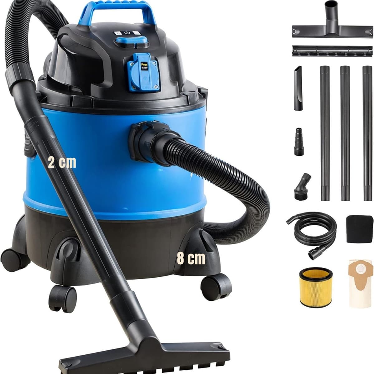 Levo® Bouwstofzuiger Zonder Zak - Alleszuiger Met Accessoires - Waterzuiger Met 20 Liter Reservoir - Stofzuiger - Met Waterfilter En Blaasfunctie – 1250W - Voor Binnen en Buitenreiniging - Blauw - 34 x 34 cm x 45 cm — afbeelding 1