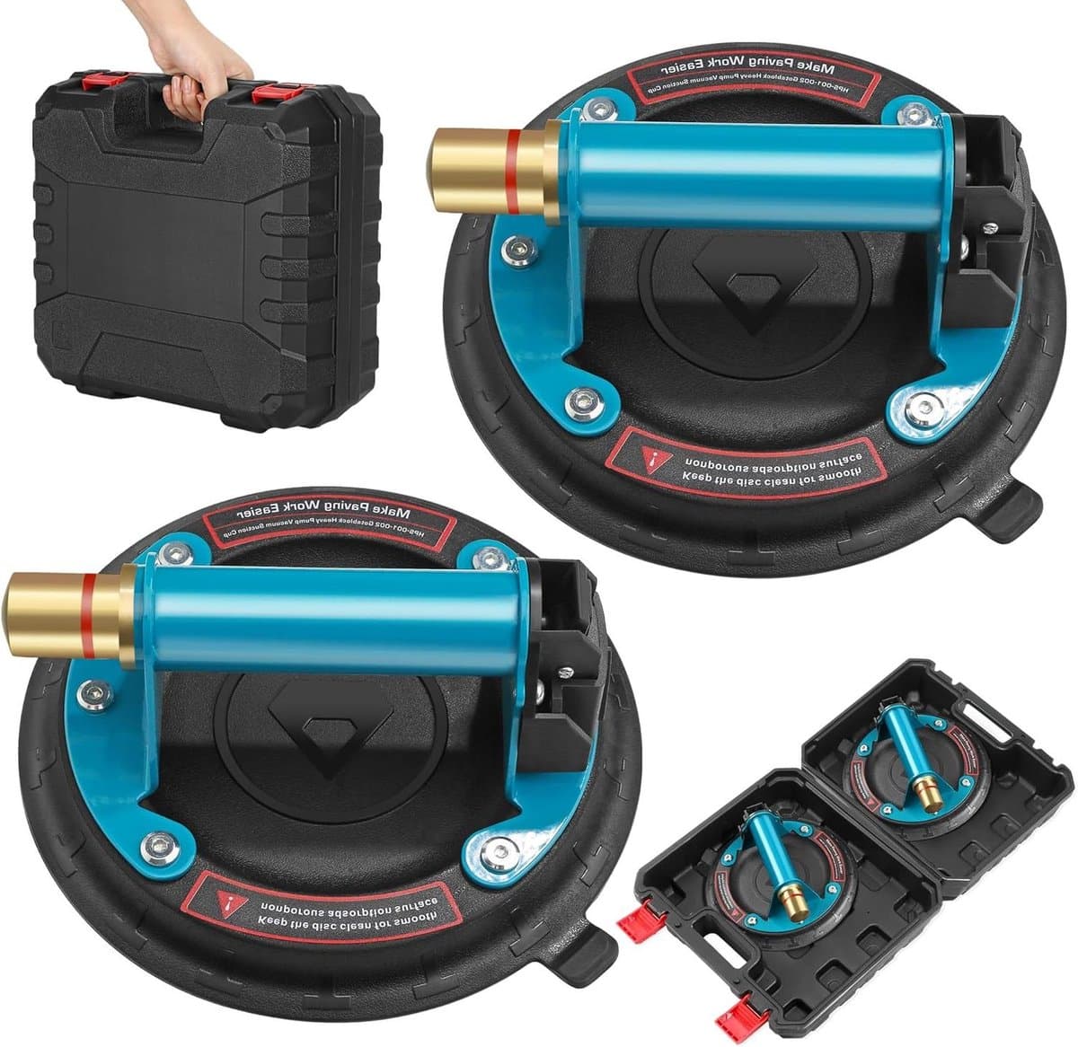 Glaszuignappen Set - Vacuüm Lifters - Platen Verplaatsen - Met Metalen Handgreep - 2 stuks - Blauw — afbeelding 1