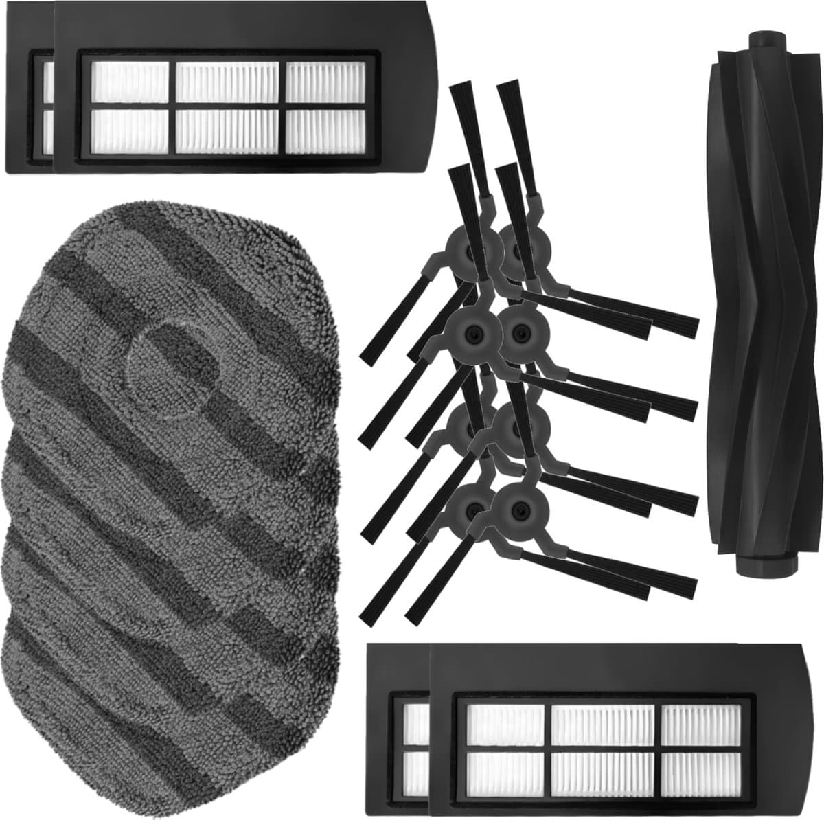 4x Mop pad, 4x Filter, 8x Zijborstel, 1x Hoofd borstel set geschikt voor Eufy X9 Pro - Dweil doeken — afbeelding 1