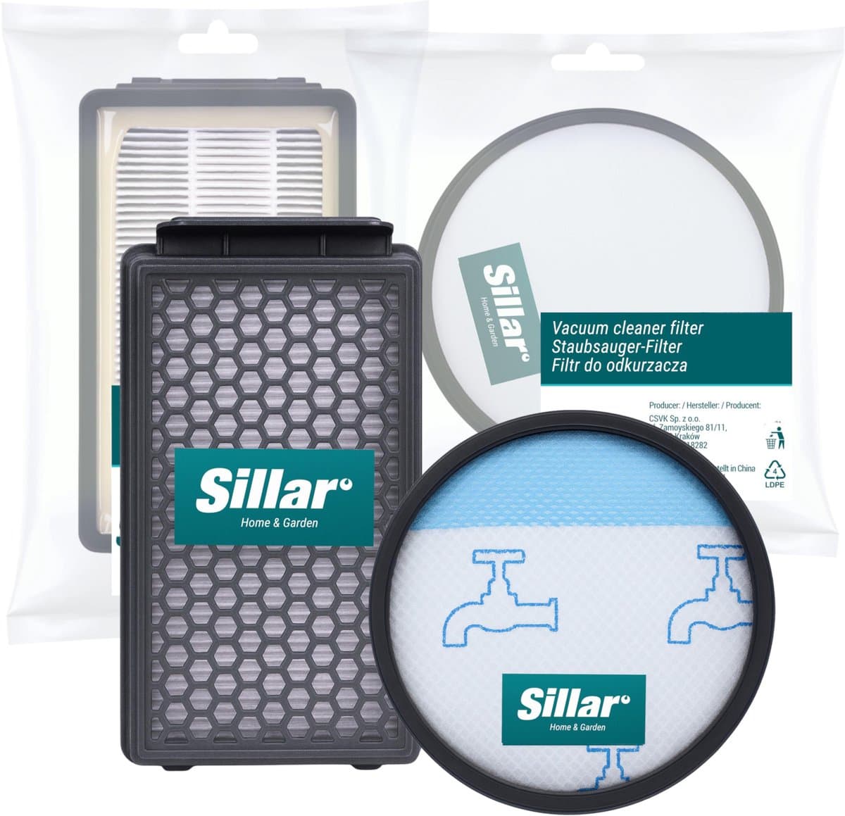 Sillar 2x stofzuigerfilters voor stofzuiger zonder zak - filterset - HEPA, wasbaar schuimfilter - anti-allergeen - geschikt voor Rowenta Tefal Compact Power - vervanging voor filters ZR903501 RS-RT900574 ZR005901 — afbeelding 1