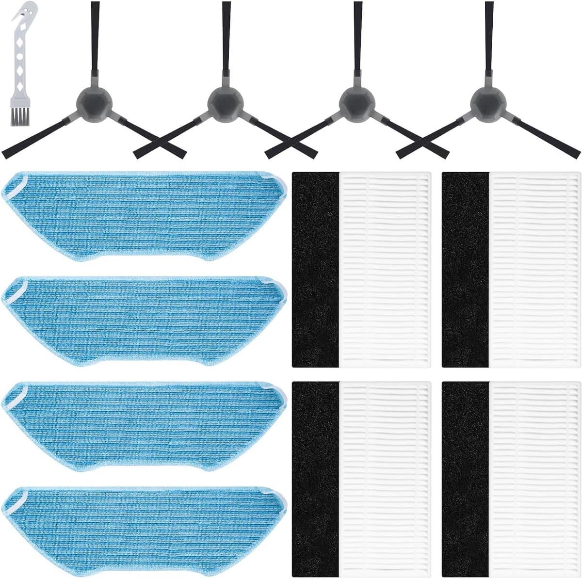 Cosensi - Accessoireset voor robotstofzuiger met 4 filters, 4 dweilpads en 4 zijborstels. Schoonmaakborstel inbegrepen. — afbeelding 1
