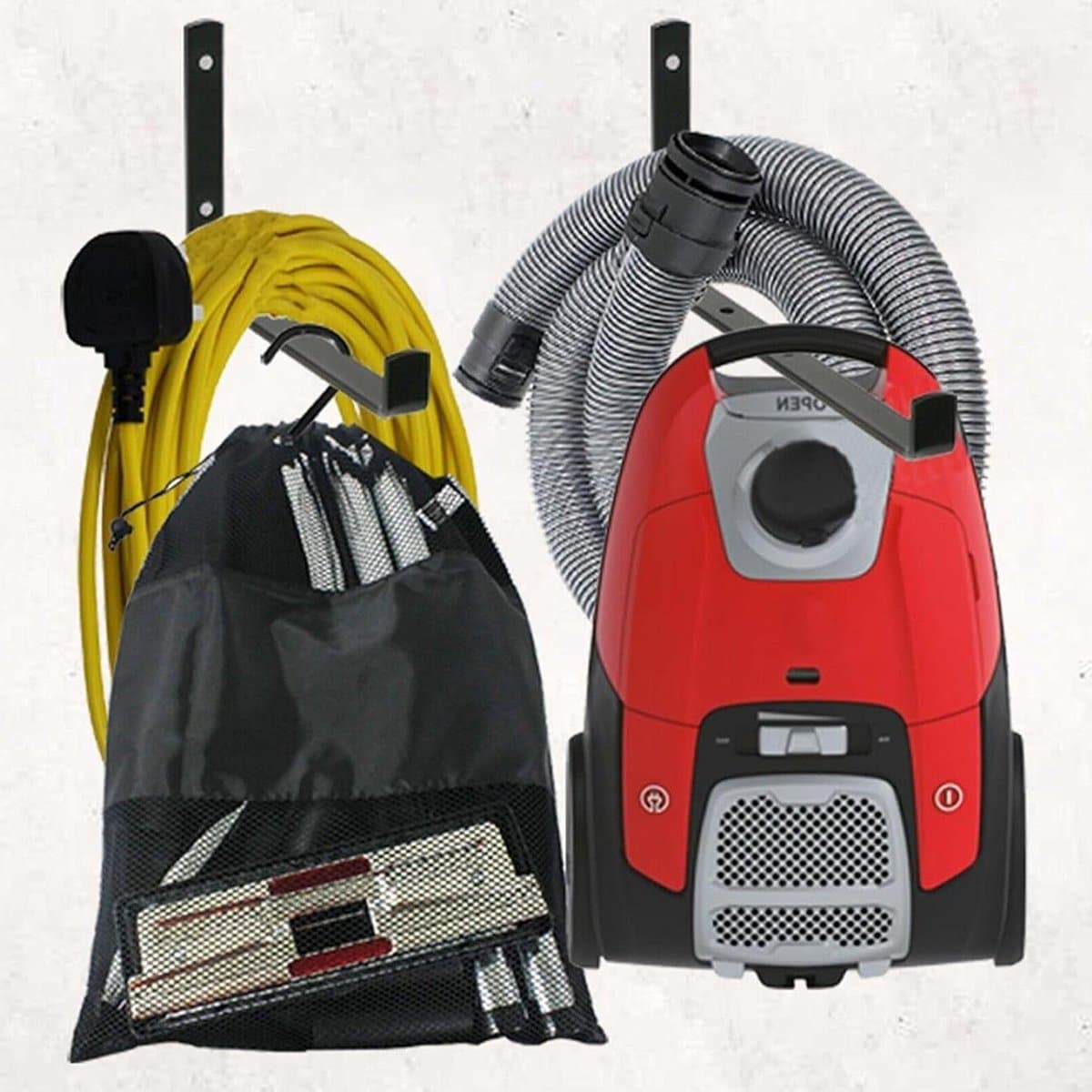 Stofzuiger Opbergrek - Wandhouder Beugel - Ordelijk Huis - Heavy Duty Staal - 2 Beugels + Tas - Zwart — afbeelding 1