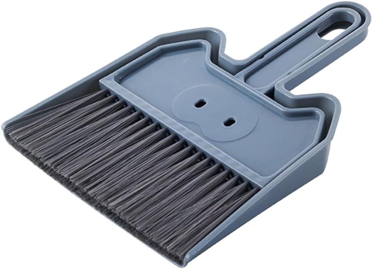Schoonmaak set - Mini bezem stoffer - Kleine ruimtes reinigen - Compact formaat - 22 x 17 cm - Blauw — afbeelding 1