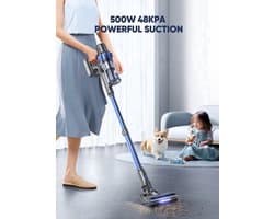 Steelstofzuiger - Vacuum Cleaner - Draadloze Stofzuiger- Kruimeldief Snoerloos - 500W - 48KPA Zuigkracht - Handstofzuiger - Tot 55 Min Oplaadtijd - Anti-Winding Borstel en 1.5L Groot Stofreservoir - voor Tapijt, Vloer & Auto