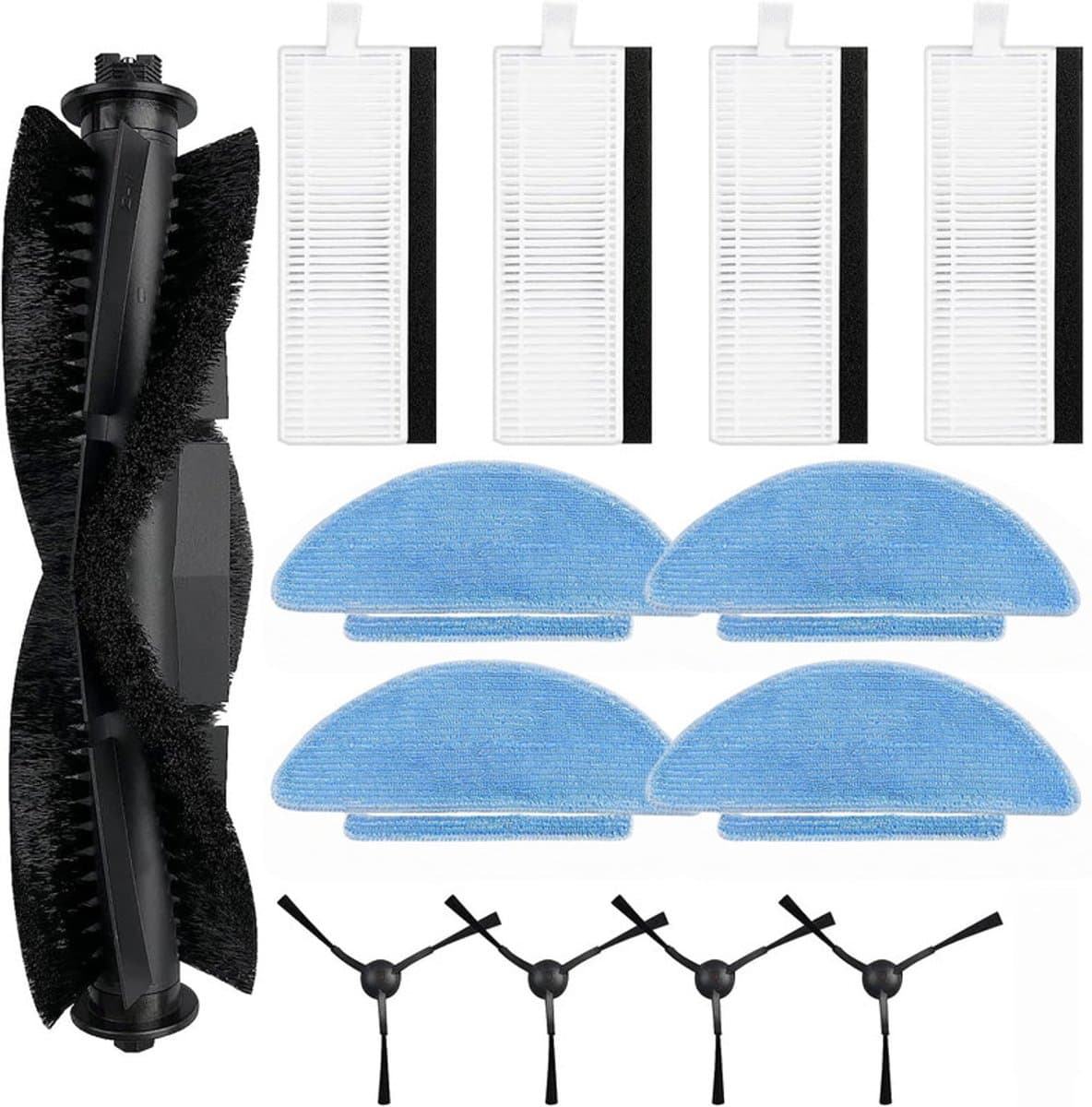 Vervangende Accessoireset - 13-delige - Geschikt voor Tikom L9000/SL60D/SG60/SL61 Robotstofzuiger - 1 Hoofdborstels, 4 Filters, 4 Zijborstels, 4 Dweildoeken - Reserveonderdelen — afbeelding 1
