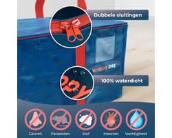 Set van 4 XXL opbergzakken - grote tas voor verhuizing en reizen - stevige dikke en waterdichte tas - WRAPPYBAG - versterkte handgrepen - kleding dekbed/kussen - 75 x 36 x 38 cm