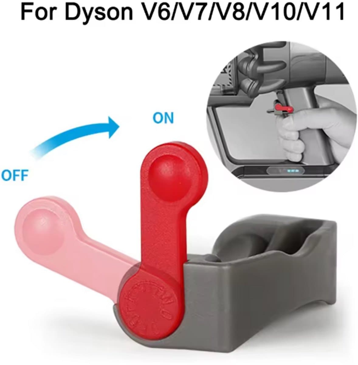 TLVX Schakelaar Vergrendeling Geschikt voor Dyson V6 / V7 / V8 / V10 / V11 / V15 Trigger knop locker – Power Button Lock – Stofzuiger Aan/Uit Schakelaar Knop – Switch Button - Blokkeer de knop en bevrijd uw vinger – Zet knop stofzuiger vast — afbeelding 1